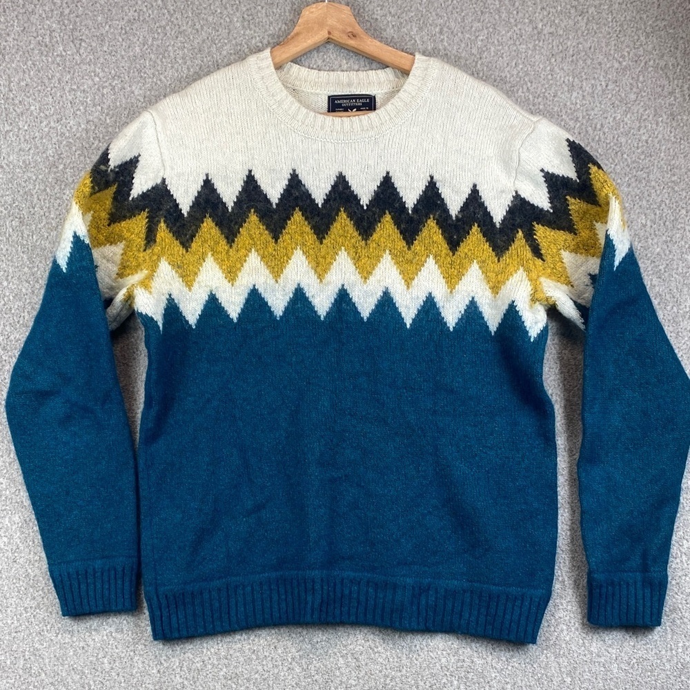 American Eagle wool blend fair isle sweater M Apres ski Nordic preppy classic